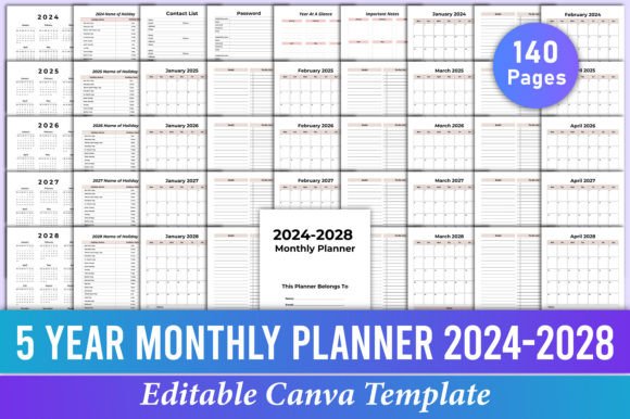 Master Your Schedule: The Ultimate 5-Year Monthly Planner for 2024-2028