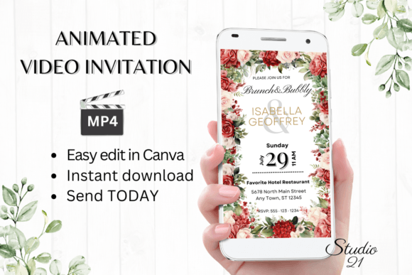 Red Roses Wedding Brunch Invite: A Digital Template for Modern Celebrations
