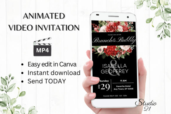 Red Roses Wedding Brunch Invite W9447: Instant Elegance