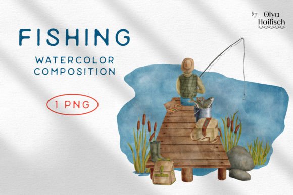 Serene Angling Art: A Watercolor Fisherman Clipart PNG Guide